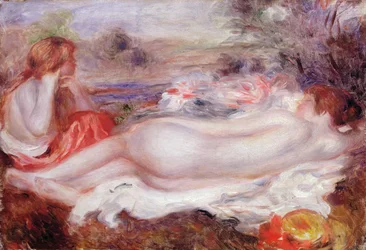 Bader liggend en een jong meisje dat haar haar doet, 1896